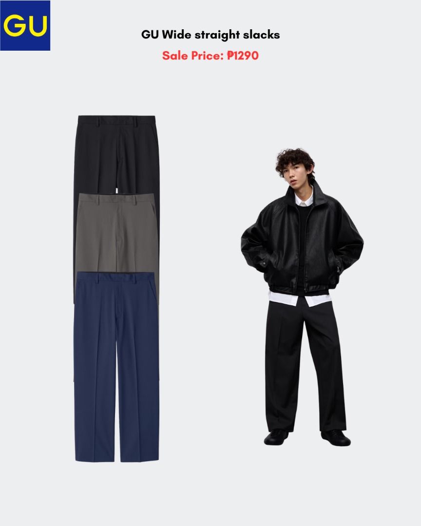 GU Wide Straight Slacks (Category: Trousers) located in Quezon City. Submitted by jiya.tokio (Listing ID 1461485414, Image 1). Description: Pre-order from GU Japan 🇯🇵 GU Wide Straight Slacks ₱ 1290 ‼️ Reminders: ✈️ETA: Oct ❣️50% DP is required to secure your item. (Non-refundable if the item has been purchased already.) 🚫No size exchanges after purchase 📍Tandang Sora, Quezon City 💰MOP: BPI / GCash / Unionbank 🚚: Lalamove/GrabX/J&T/LBC.