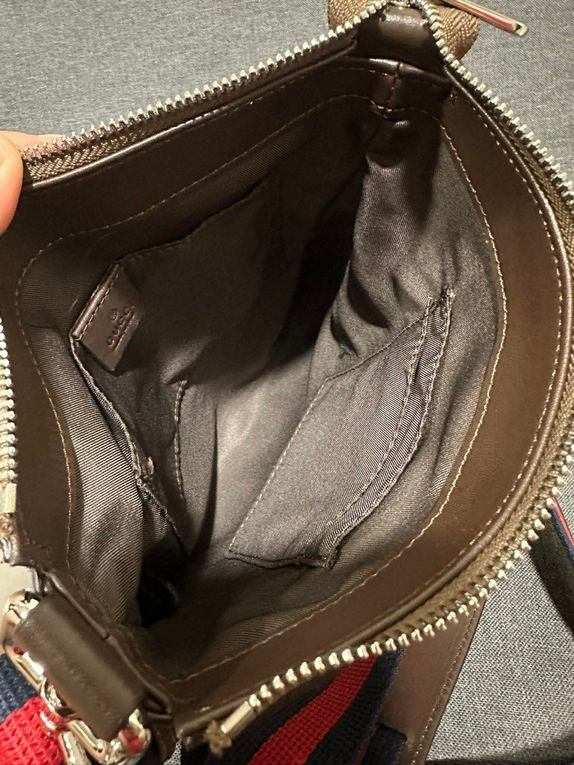 Gucci GG Monogram Canvas Crossbody Bag (Category: Luxury Bags & Wallets) located in Los Banos. Submitted by ukaynidizkie (Listing ID 1461423658, Image 3). Description: - Gucci crossbody bag - Classic GG monogram canvas - Brown leather trim - Signature red and blue stripe strap - Interior zip pocket - Interior slip pocket - Ideal for everyday use.