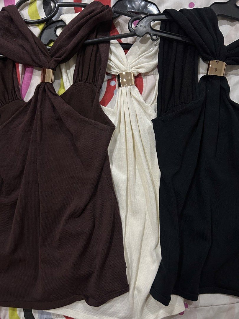 Halter Tops (Category: Others Tops) located in Pasig City. Submitted by chloelovespink (Listing ID 1461340145, Image 3). Description: Brown & black: S White: M Used 2-3 times but all in very good condition BUY 1: ₱400 | BUY 3: ₱950.
