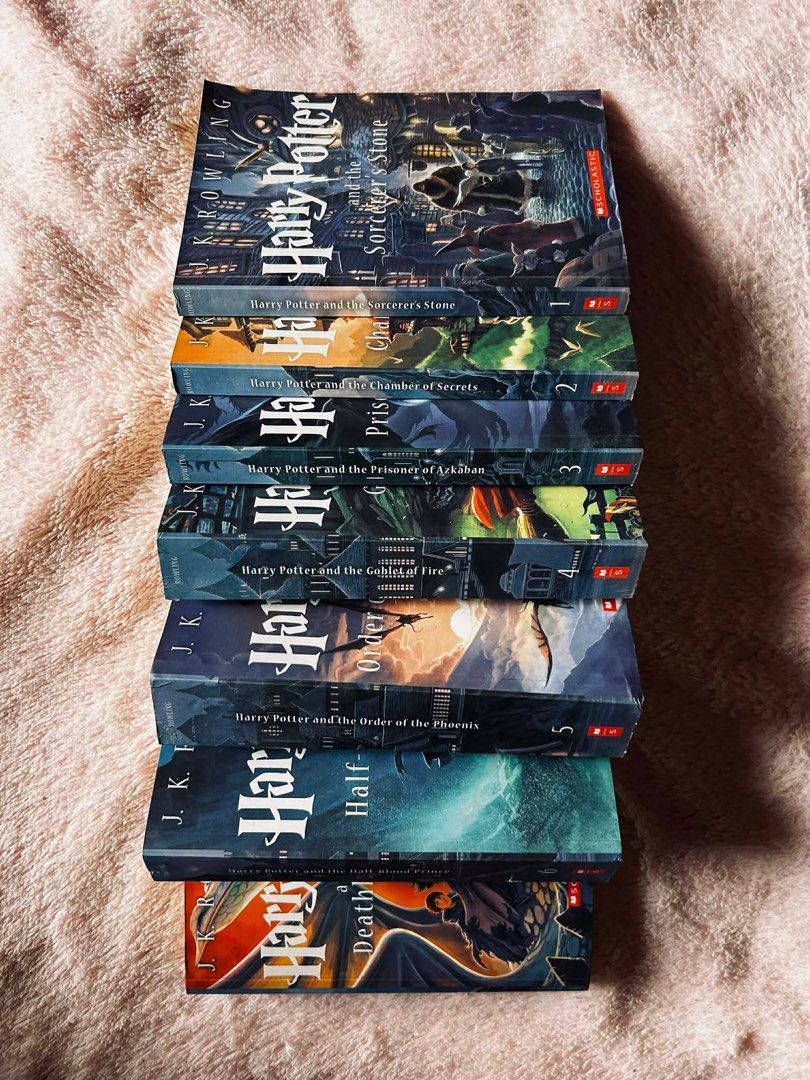 Harry Potter Complete Book Series 1-7 (Category: Storybooks) located in Tuguegarao City. Submitted by janurtist (Listing ID 1461491821, Image 2). Description: - Complete set of Harry Potter books, volumes 1 through 7. - Includes: The Sorcerer's Stone, Chamber of Secrets, Prisoner of Azkaban, Goblet of Fire, Order of the Phoenix, Half-Blood Prince, and Deathly Hallows. - All books feature matching spines for a uniform look. - Ideal for any Harry P