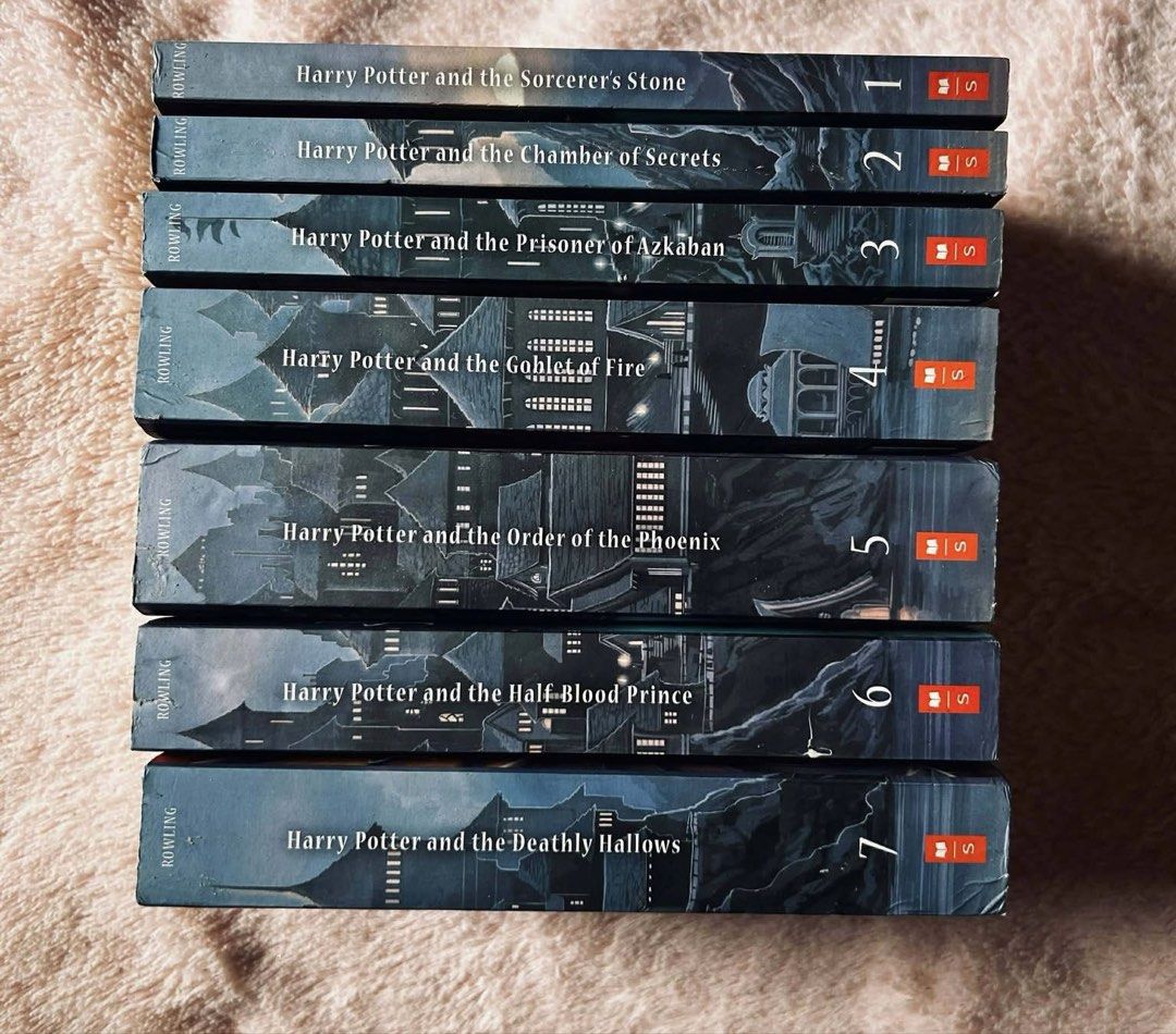 Harry Potter Complete Book Series 1-7 (Category: Storybooks) located in Tuguegarao City. Submitted by janurtist (Listing ID 1461491821, Image 1). Description: - Complete set of Harry Potter books, volumes 1 through 7. - Includes: The Sorcerer's Stone, Chamber of Secrets, Prisoner of Azkaban, Goblet of Fire, Order of the Phoenix, Half-Blood Prince, and Deathly Hallows. - All books feature matching spines for a uniform look. - Ideal for any Harry P