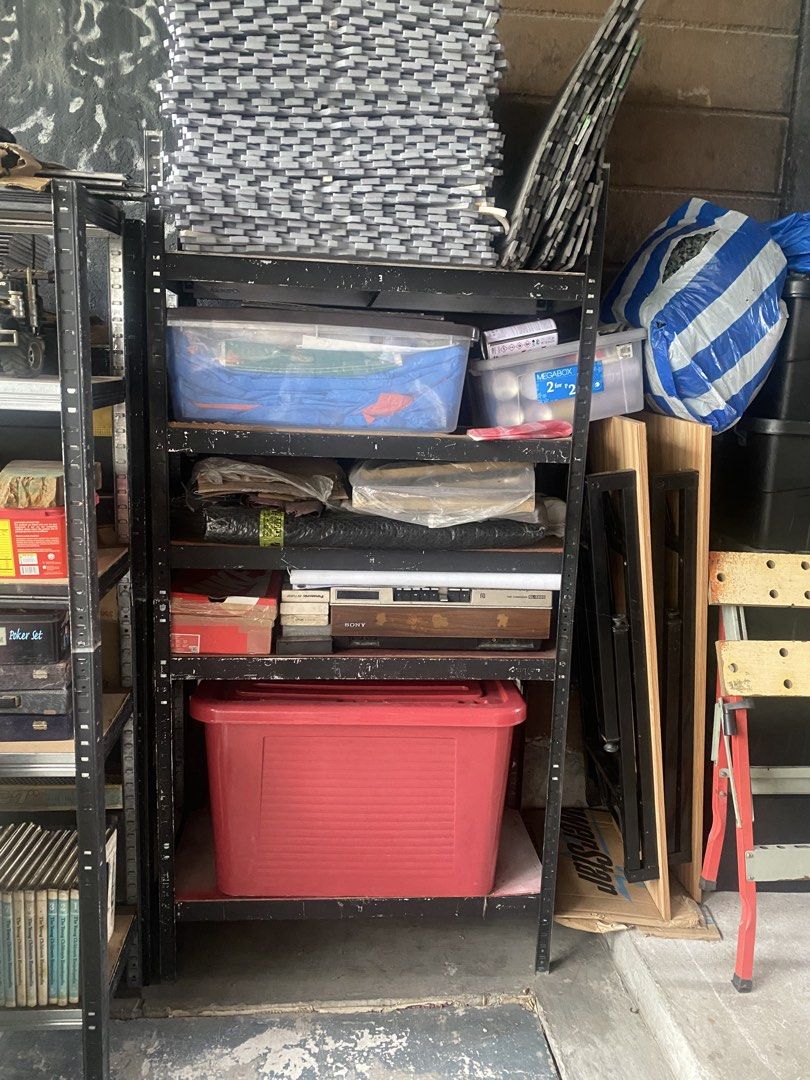 Heavy Duty Metal Storage Shelving Unit (Category: Shelves, Cabinets & Racks) located in Manila. Submitted by red_door_crafts (Listing ID 1461389279, Image 3). Description: - Sturdy metal shelving unit - Ideal for garage, workshop, or storage organization - Multiple shelves for ample storage - Fully functional with some signs of wear - Pickup only 1set 5 levels 1.2x0.3x1.65m w/ mdf 1set 4 levels 1.2x0.4x1.65m w/ mdf but 0.3 1set 4levels 0.9x0.4x1.