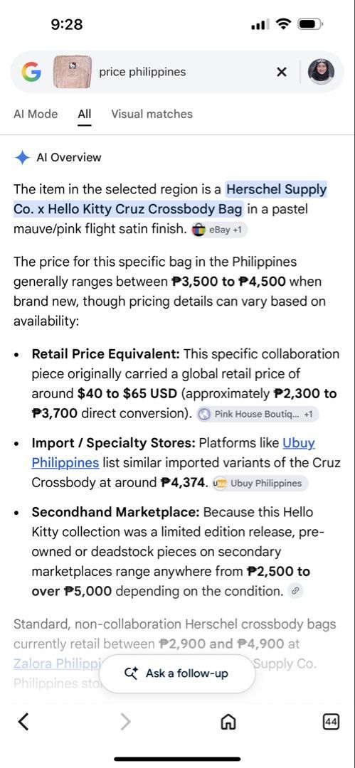 Herschel Hello Kitty (Category: Cross-body Bags) located in Zamboanga. Submitted by zaa_fii (Listing ID 1461488972, Image 2). Description: LIMITED EDITION HERSCHEL x HELLO KITTY CROSS BODY BAG 💞.