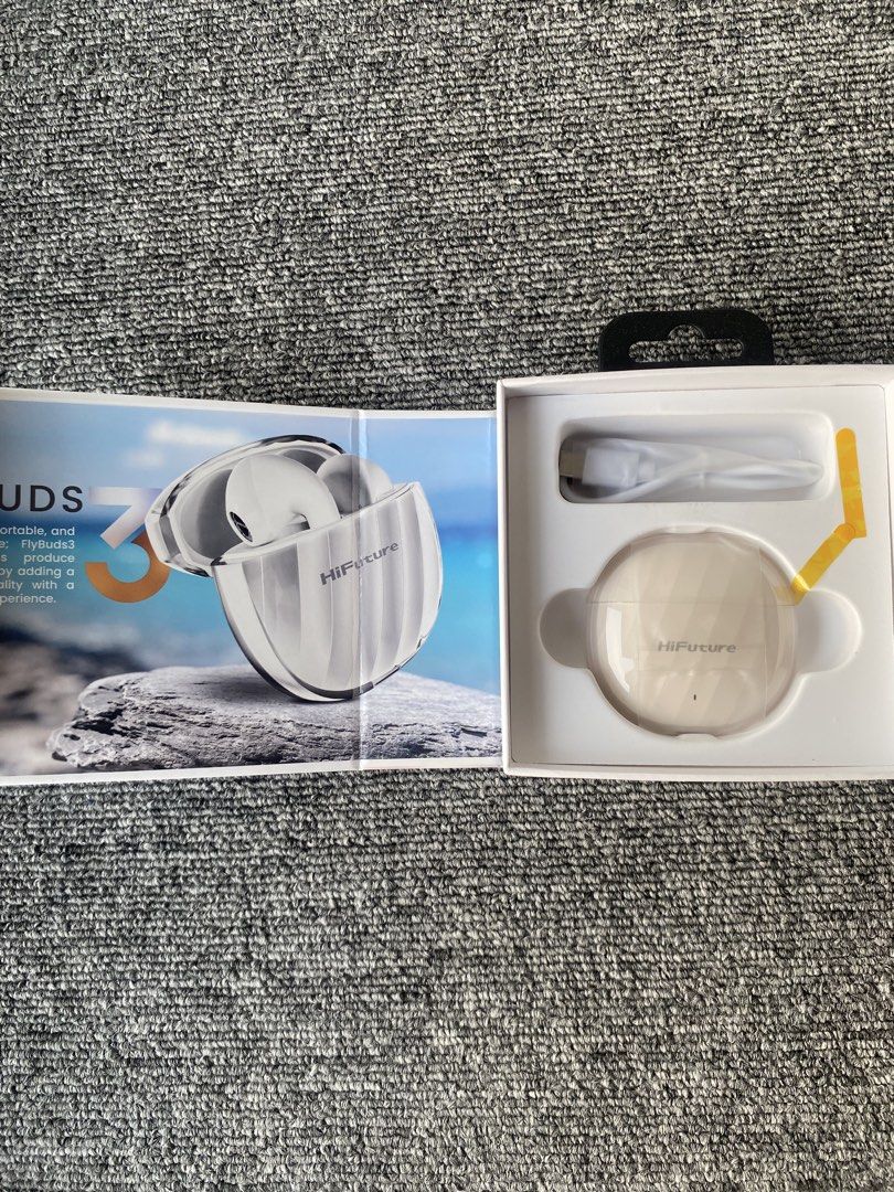 HiFuture Flybuds 3 Wireless Earbuds White (Category: Earphones) located in San Juan City. Submitted by mightycrystal_4094bb (Listing ID 1461483771, Image 3). Description: - HiFuture Flybuds 3 in White - Up to 30 hours total playtime with charging case - Enhanced call clarity with 4 microphones - Graphite-inspired sound for immersive audio - Latest Bluetooth 5.3 connectivity - Charging cable included.