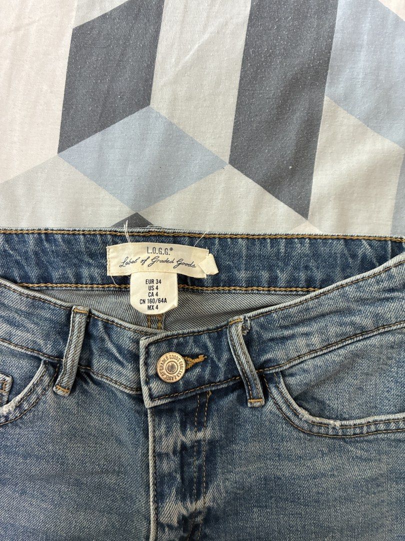 H&M Denim Shorts (Size 34/US 4) (Category: Shorts) located in Makati City. Submitted by kmc01 (Listing ID 1461484391, Image 2). Description: - Brand: H&M - Style: Denim Shorts - Color: Light Blue Wash - Details: Distressed, Frayed Hem - Closure: Button and Zip - Size: 34 EUR / US 4.