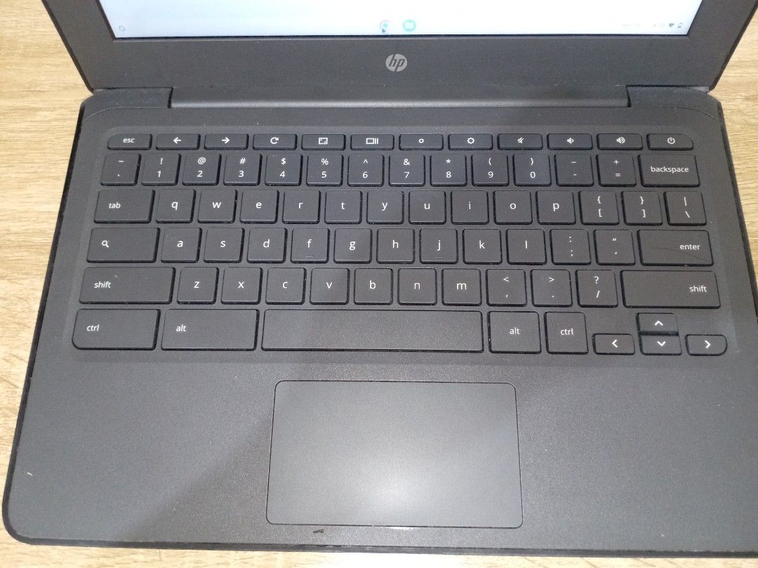 HP Chromebook 11 G6 EE (Category: Laptops & Notebooks) located in Marikina City. Submitted by pixelsandletters (Listing ID 1461410390, Image 3). Description: Specs: Chrome OS: 144.0.7559.261 Display: 11.6" HD Anti - Glare, LED, Brightview, Ultra Wide Viewing Angle, Touch On Panel Touch, Slim (3.0 mm) Resolution: 1366x768 Processor/CPU: Intel Celeron DualCore N3350 1.1 GHz (up to 2.4 GHz), 650 MHz, DualCore 6W Memory: 4 GB Storage: 32 GB physical,