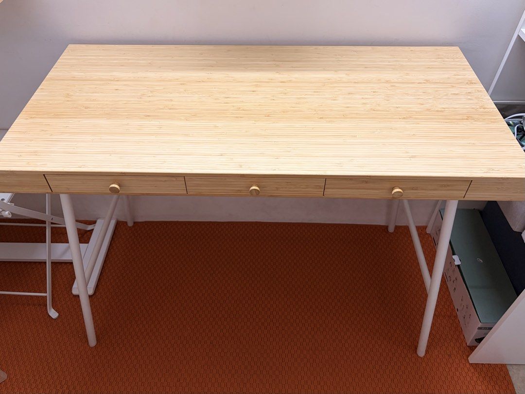 Ikea bamboo desk (Category: Office Furniture & Fixtures) located in Pasay City. Submitted by chard_ (Listing ID 1461324939, Image 2). Description: RFS: Too big for my small apartment. Original price: 8,000 Selling price: 4,500.