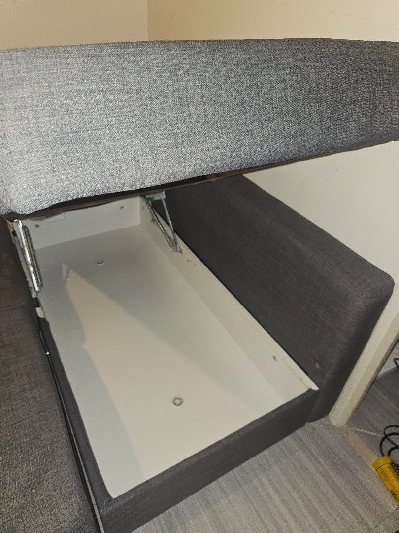IKEA L-shape Sofa Bed w/ Storage (Friheten) (Category: Sofas) located in Taguig. Submitted by chachawinggo (Listing ID 1459642624, Image 2). Description: Bought at IKEA around 30k. Overall Sofa Dimensions (estimated) Length: 230 cm (90 ½") Width: 151 cm (59 ½") Height (including back cushions): 86 cm (33 ⅞") Backrest Height: 66 cm (26") Needs deep cleaning and same issue as in this video : https://youtu.be/1_2kH_5WA0w?si=nwlDO6a9Ebn9PvhD As is wh