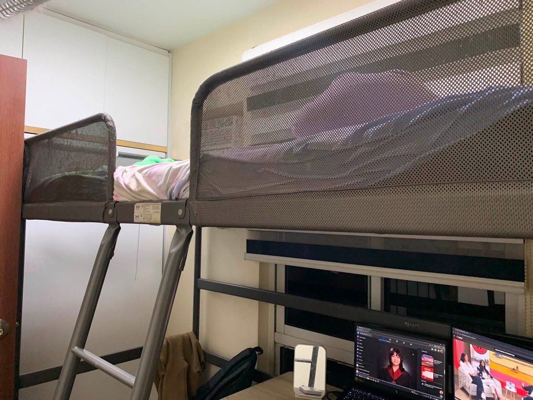 IKEA Tuffing Loft Bed (Category: Bed Frames & Mattresses) located in Quezon City. Submitted by jam_vie (Listing ID 1461483063, Image 2). Description: IKEA Tuffing Loft Bed Loft bed frame, gray color, 90x200cm bed frame Already disassembled and ready for pick up RFS: Need funds Flaws: Minor scratches at net because of cat .