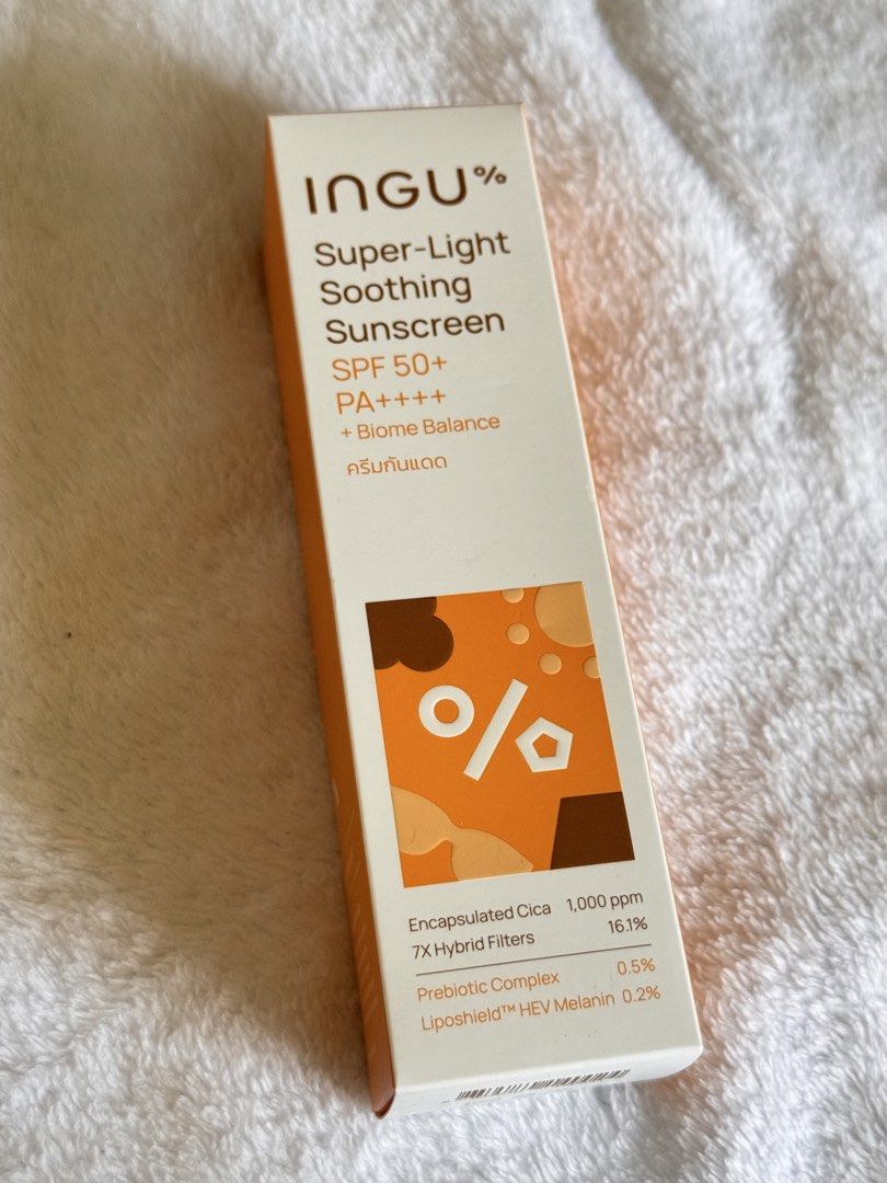 Ingu Super-Light Soothing Sunscreen (Category: Face Care) located in Manila. Submitted by celineeees (Listing ID 1461339239, Image 1). Description: Bought in BKK last June extra lang hehe SRP is ₱1.6k selling for less! valenzuela/qc/pasig depends on sched lalamove/grab/j&t nationwide.