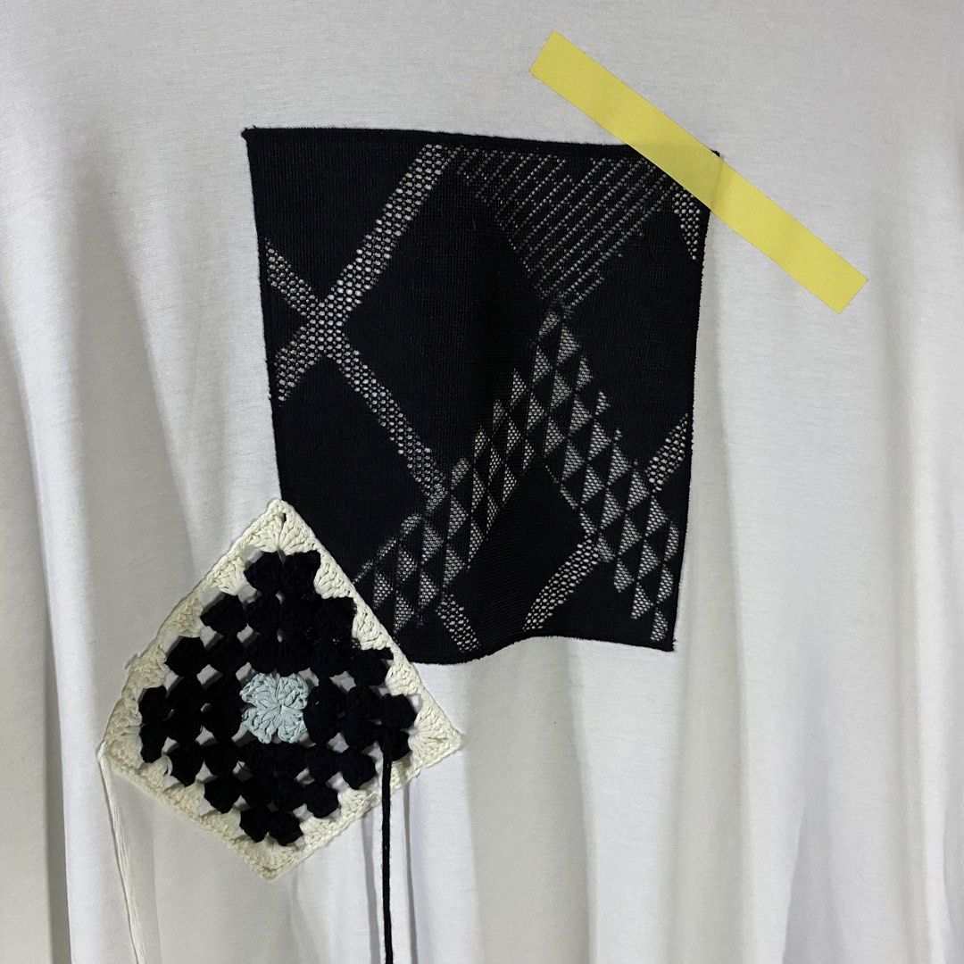 Initial Pattern Patch Shirt (Category: Tshirts & Polo Shirts ) located in Baguio. Submitted by goodfinds2600v2 (Listing ID 1461514009, Image 2). Description: Size on tag: 4 fits L Dimensions: L-24 front, 26 back W/Bust-23 Description: unisex, boxy fitting Condition: Excellent Issue/s: — .