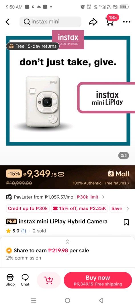 Instax Mini LiPlay (Category: Cameras) located in Antipolo. Submitted by haru0223 (Listing ID 1461379778, Image 1). Description: Female owner Inclusions: - Unit with battery and lace - charger (wire only) Meet-up : Antipolo simbahan or SM Megamall Grab or Lalamove: SF shouldered by the buyer.