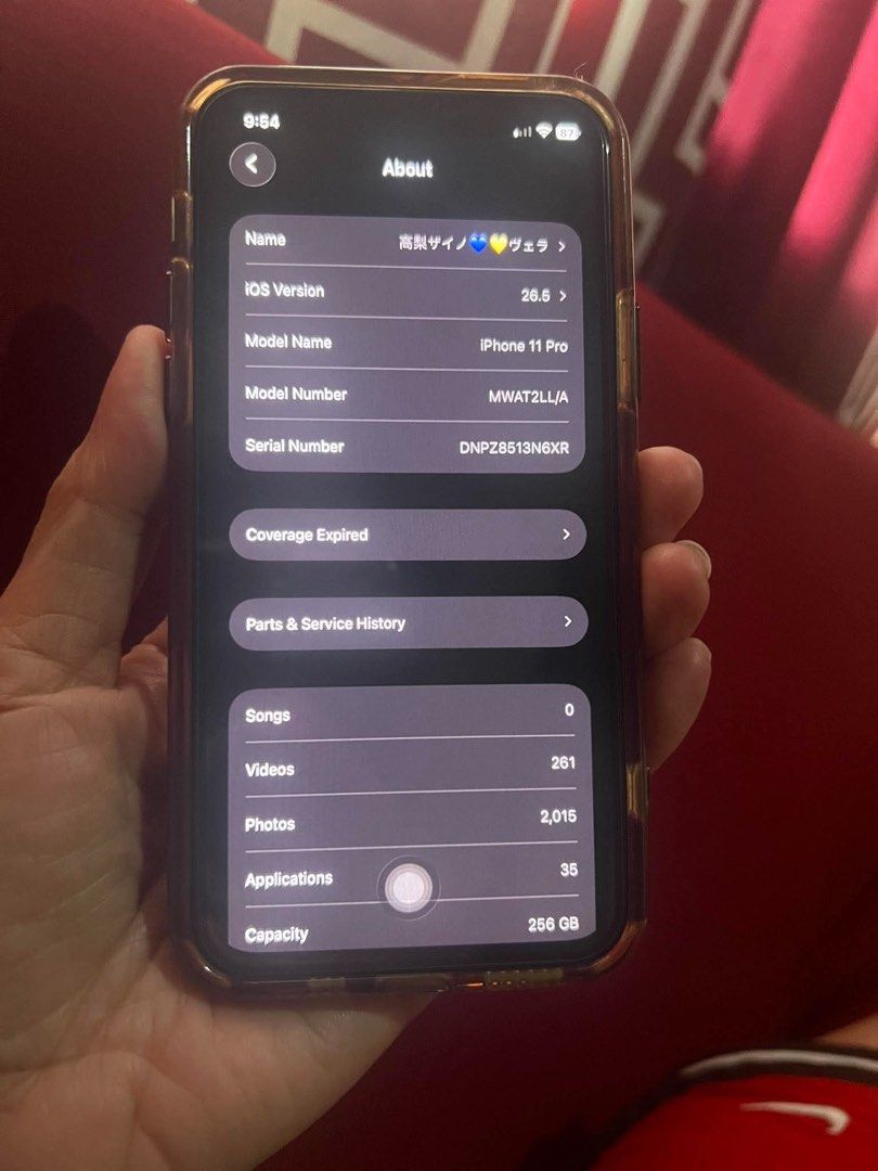 Iphone 11 pro 256 (Category: iPhone 11 Series) located in Taguig. Submitted by iamrhooox (Listing ID 1461332773, Image 3). Description: Iphone 11 pro 256 gb black 67 battery health RFs upgrade With charger usb lightning.