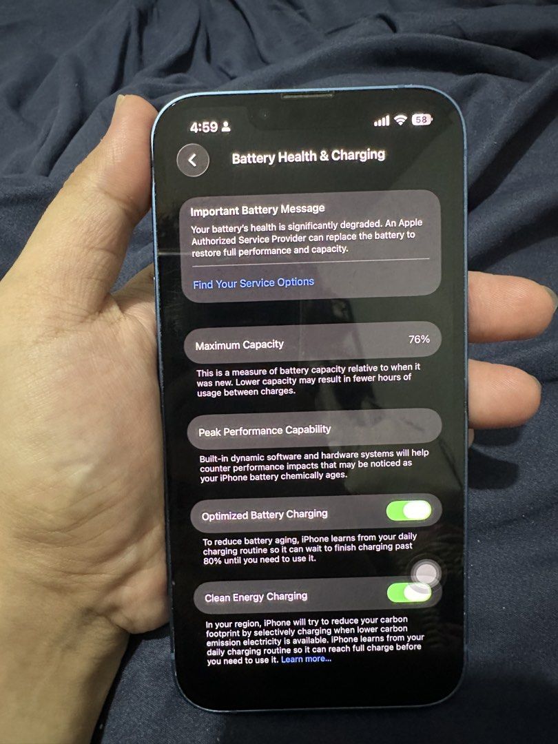 IPHONE 13 128GB (Category: iPhone 13 Series) located in Manila. Submitted by imminerva (Listing ID 1461557931, Image 3). Description: 📱 FOR SALE: iPhone 13 128GB Blue Globe locked. slightly negotiable. RFS: Upgrade to IPHONE 17 Air ✨ NTC APPROVED 🔋 Battery Health: 76% ⚙️ iOS 26.6 Updated ♻️ Reset upon meet up 👤 Face ID Working ✅ 🎨 True Tone Working ✅ 🎁 Free 5 phone cases 📍 Location: BGC, Taguig City.