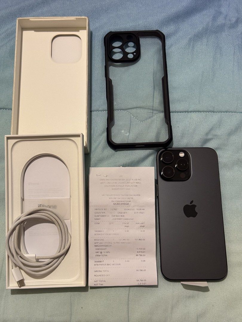 iPhone 16 Pro Max 512Gb (Category: iPhone 16 Series) located in Taguig. Submitted by mariannejulia_23 (Listing ID 1461443875, Image 1). Description: FOR SALE iPhone 16 Pro Max 512GB Local Variant NTC ZP/A 90% BH 383 CC Black Titanium. Beyond The Box Purchased with Receipt Complete with Box and Orig Cord with Original Case No dents/No scratches. Sobrang Kinis All good condition. No issues. All sim working. No sim restriction. Meet up Around Metro 