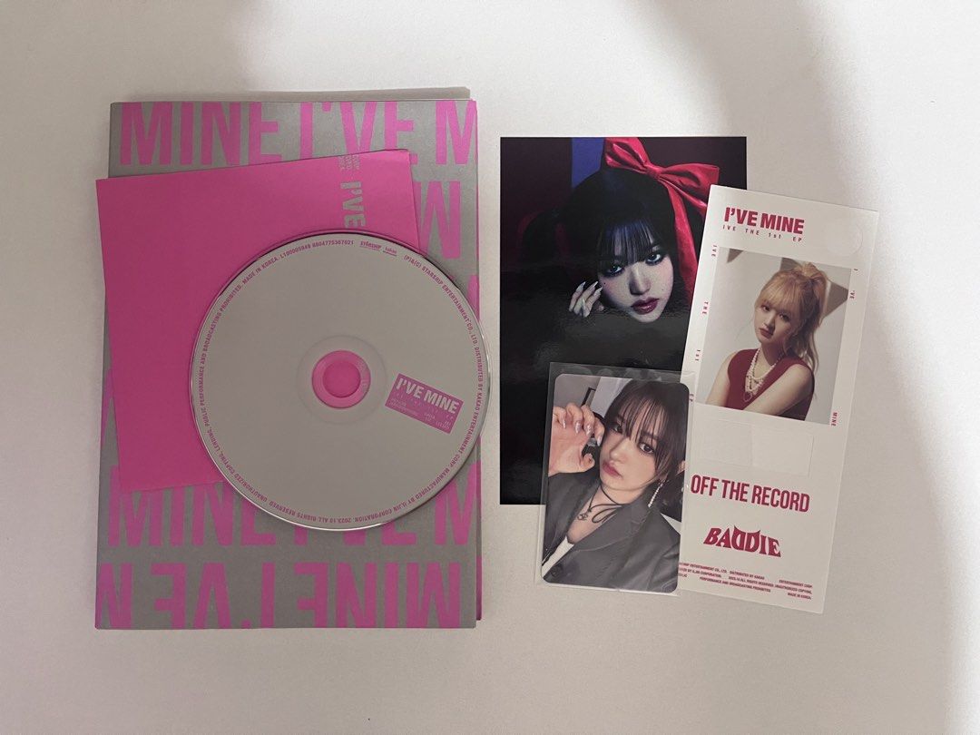 IVE I'VE MINE 1st EP CD with Photocards (Category: CDs & DVDs) located in Angeles City. Submitted by kiecollects (Listing ID 1461524757, Image 1). Description: loc: pampanga mod: jnt or meetup at sm clark mop: gcash - IVE I'VE MINE 1st EP Album - Features 'Off the Record' and 'Baddie' concepts - Includes CD - Includes album sleeve - Includes pink inner sleeve - Ideal for any IVE fan (DIVE).