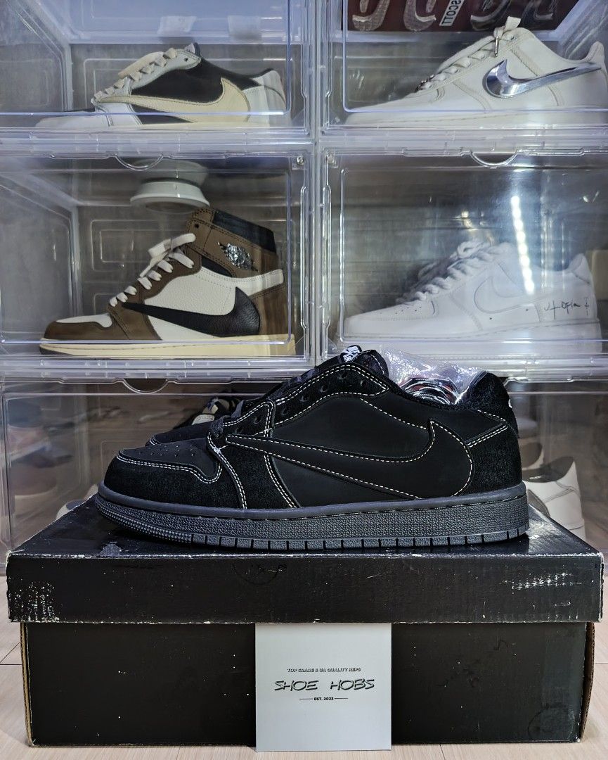 J1 TRAVIS SCOTT BLACK PHANTOM (Category: Sneakers & Footwear) located in Tarlac. Submitted by michealjustin9 (Listing ID 1461530948, Image 1). Description: J1 TRAVIS SCOTT 'BLACK PHANTOM' - EXCELLENT CONDITION - ACTIVE SUEDE - NO HEELDRAGS - CLEANED PAIR - BOX / 2 LACES - VERY MINIMAL CRACK CREASE RIGHT TOE PART - PAPER BAG - SIZE: US 8 / EURO 41 - ₱ 850 NEGO.
