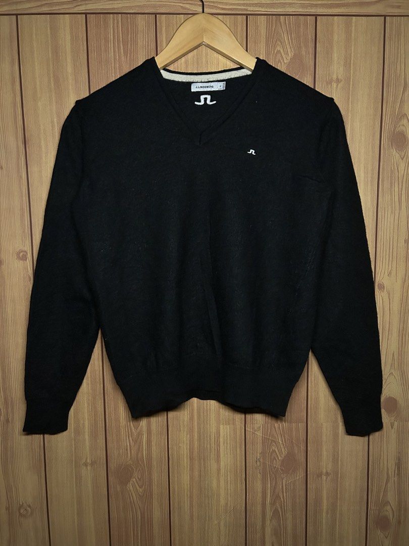 j.lindeberg Black V-neck Merino Wool (Category: Luxury Apparel) located in Manila. Submitted by zerowasteco. (Listing ID 1461526309, Image 1). Description: -As new condition -10/10 color rate ganda neto promise -Dimes:L24xW20 -Dm for more info! Dm for more info!.