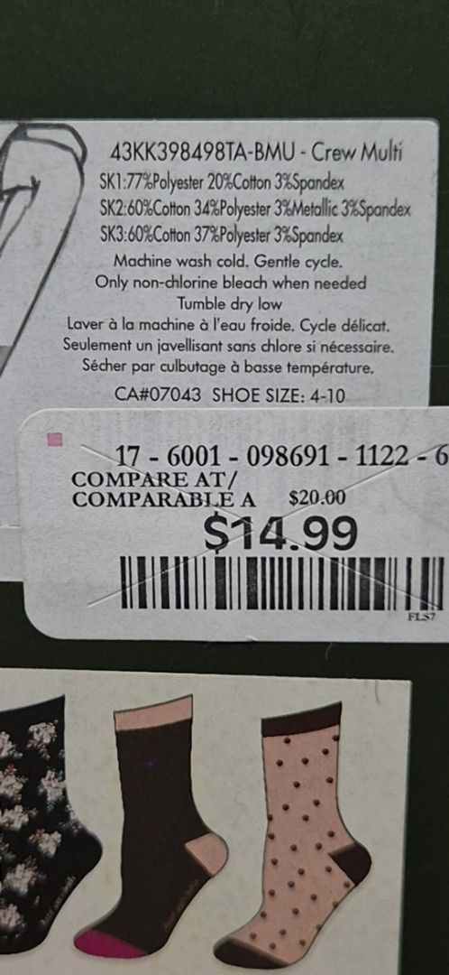 Kate Spade New York Crew Socks Multi-Pack (4-10) (Category: Socks & Tights) located in Pasig City. Submitted by happy_rebecca.cee (Listing ID 1461328276, Image 3). Description: PAY FIRST BASIS- Three pairs of authentic Kate Spade New York crew socks - Includes: 1 pink polka dot pair, 1 black floral pair, 1 burgundy pair - Size: Women's not specified but my estimate it fits 5 to 9 - Material: Polyester, Cotton, Spandex blend for comfort and stretc
