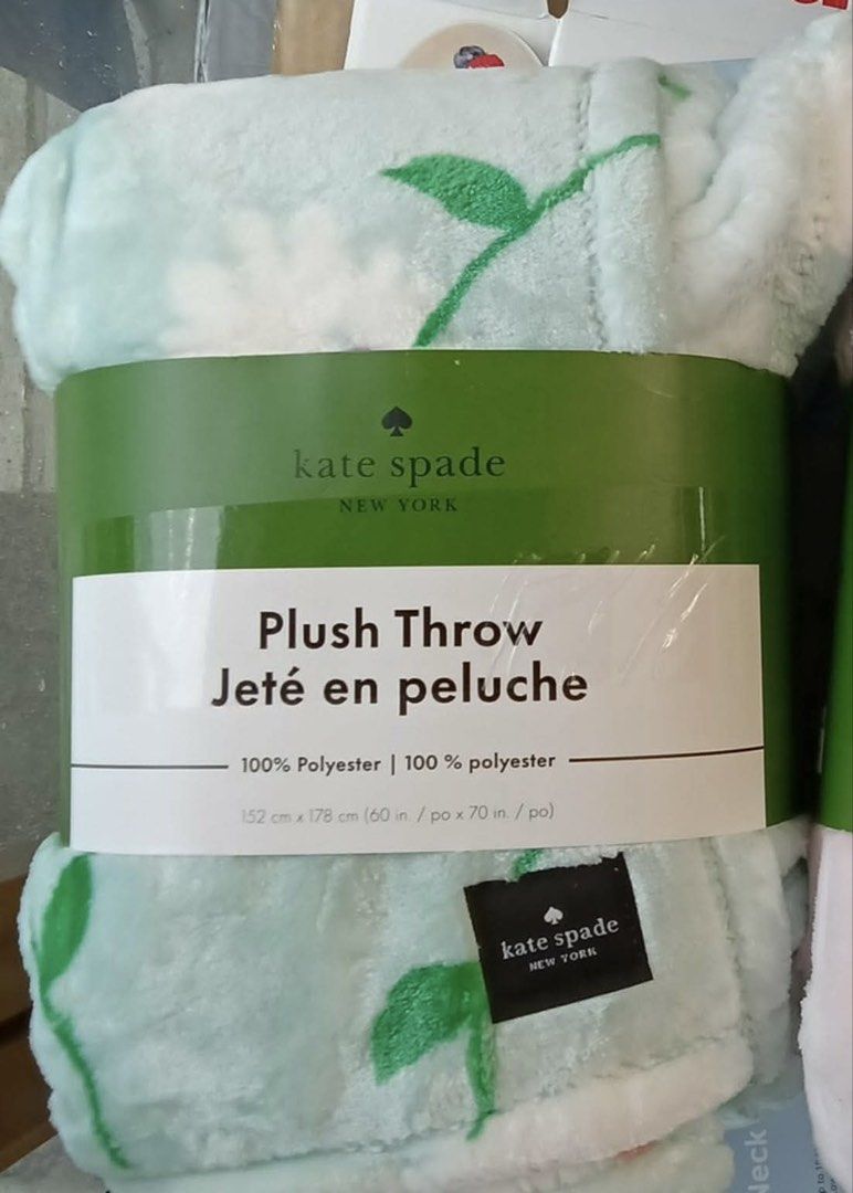 Kate Spade New York Plush Throw Blanket (Category: Cushions & Throws) located in Paranaque City. Submitted by nudepinkcloset (Listing ID 1461463139, Image 1). Description: - Brand new Kate Spade plush throw - Design: Light blue and white floral pattern with green leaves - Material: 100% Polyester - Size: 152 cm x 178 cm (60 in x 70 in) - Feel: Super soft and cozy.
