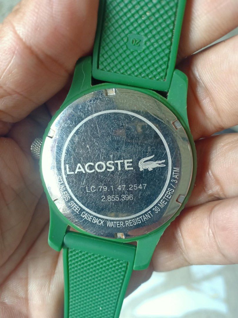 Lacoste Green Silicone Strap Watch (Category: Women's Watches) located in Paranaque City. Submitted by obin08 (Listing ID 1461330844, Image 2). Description: - Green Lacoste Watch - Durable Silicone Strap - Water Resistant up to 30 Meters - Stainless Steel Caseback - Model: LC.79.1.47.2547 - Perfect for Everyday Wear - Minor signs of use on caseback.