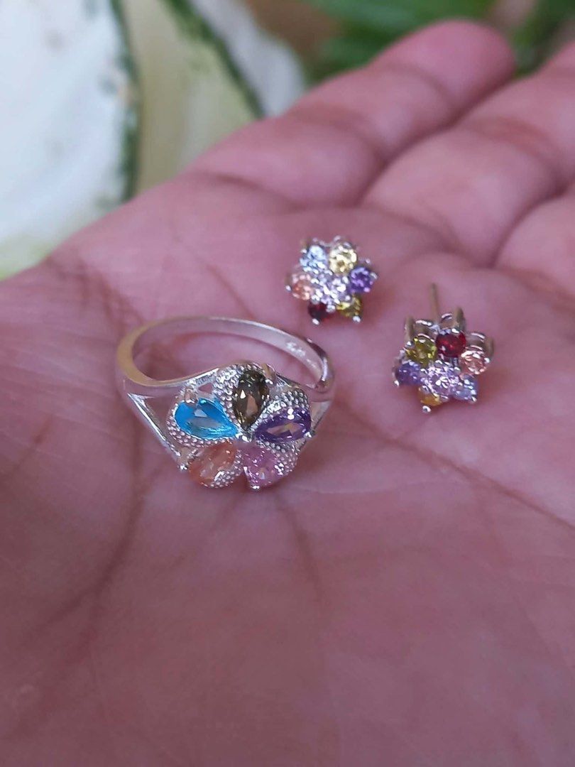 Legit s925 multicolor Stones Ring 5.5 and stud earrings (Category: Precious Stones) located in Naga. Submitted by happeemarket (Listing ID 1461456831, Image 1). Description: Ring 5.5 Bought from Subasta kaya po diko alam san galing.