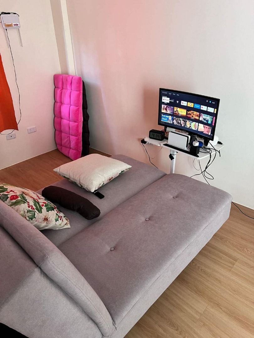 Light Grey Tufted Sofa Bed 2-Way Fold (Category: Sofas) located in Carmona. Submitted by estelle01 (Listing ID 1461423269, Image 3). Description: - Light grey sofa bed with tufted backrest and seat - 2-way fold: (1) standard sofa (2) longer leg room - Features sturdy wooden legs - Ideal for small apartments or rooms - Comfortably seats 2-3 people as a sofa Pick-Up only: Faith Street, Cityland Subdivision, Carmona, Cavite PH 4116.