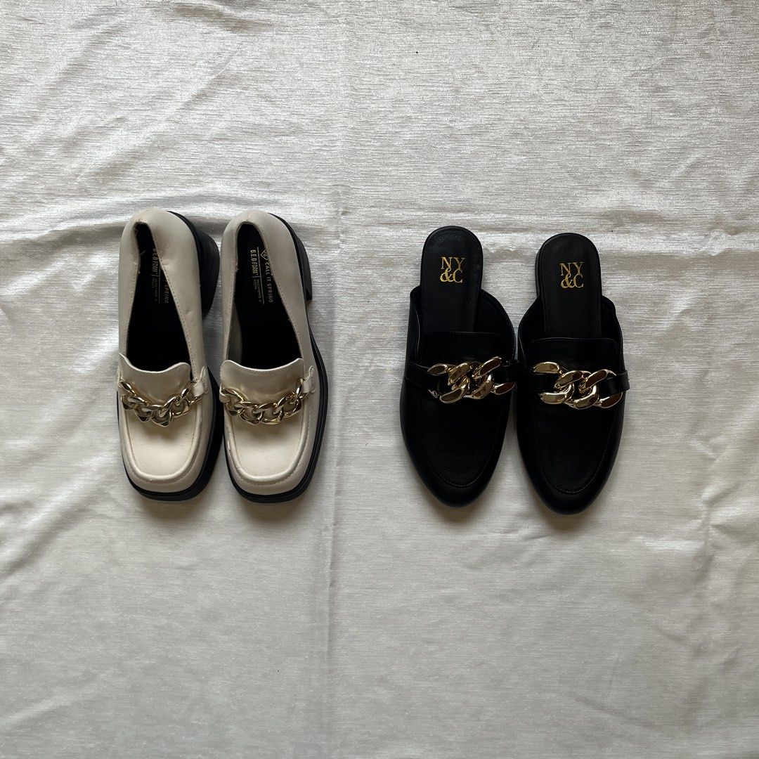 Loafers Bundle (Call it Spring, NY&Co.) (Category: Loafers) located in Dasmarinas. Submitted by minx203 (Listing ID 1461457379, Image 1). Description: BUNDLE PRICE: 1,250 INDIVIDUAL PRICE: Call it Spring Cream Chunky Heeled Loafers (US 7): 700 NY&Co. Black Chain Mules (US 8): 700.