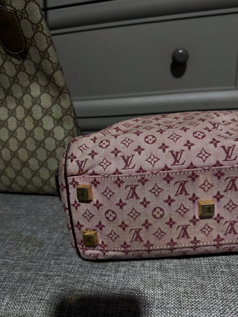 Louis Vuitton Monogram Mini HL Speedy Bag (Category: Luxury Bags & Wallets) located in Manila. Submitted by raila.bags (Listing ID 1461463652, Image 2). Description: - Authentic Louis Vuitton Monogram Mini HL Speedy Bag - Color: Pink canvas with burgundy leather trim and handles - Closure: Zipper with two lock charms - Hardware: Gold tone - Exterior: Bottom has protective studs.