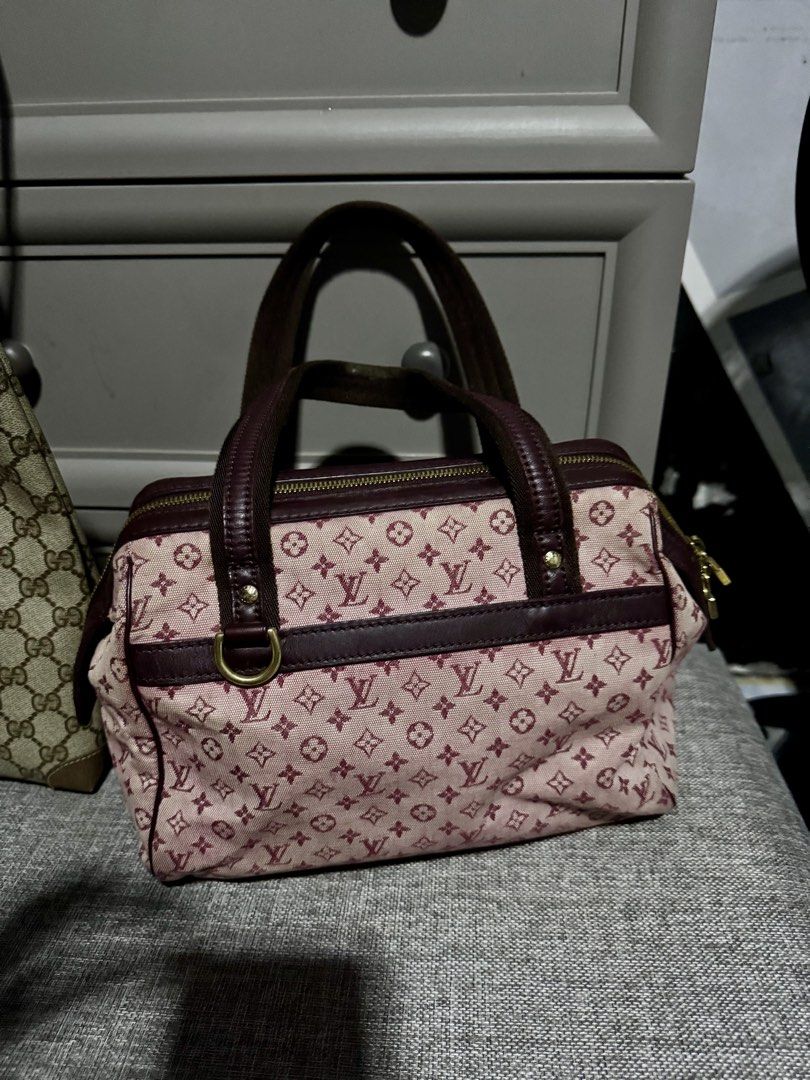 Louis Vuitton Monogram Mini HL Speedy Bag (Category: Luxury Bags & Wallets) located in Manila. Submitted by raila.bags (Listing ID 1461463652, Image 1). Description: - Authentic Louis Vuitton Monogram Mini HL Speedy Bag - Color: Pink canvas with burgundy leather trim and handles - Closure: Zipper with two lock charms - Hardware: Gold tone - Exterior: Bottom has protective studs.