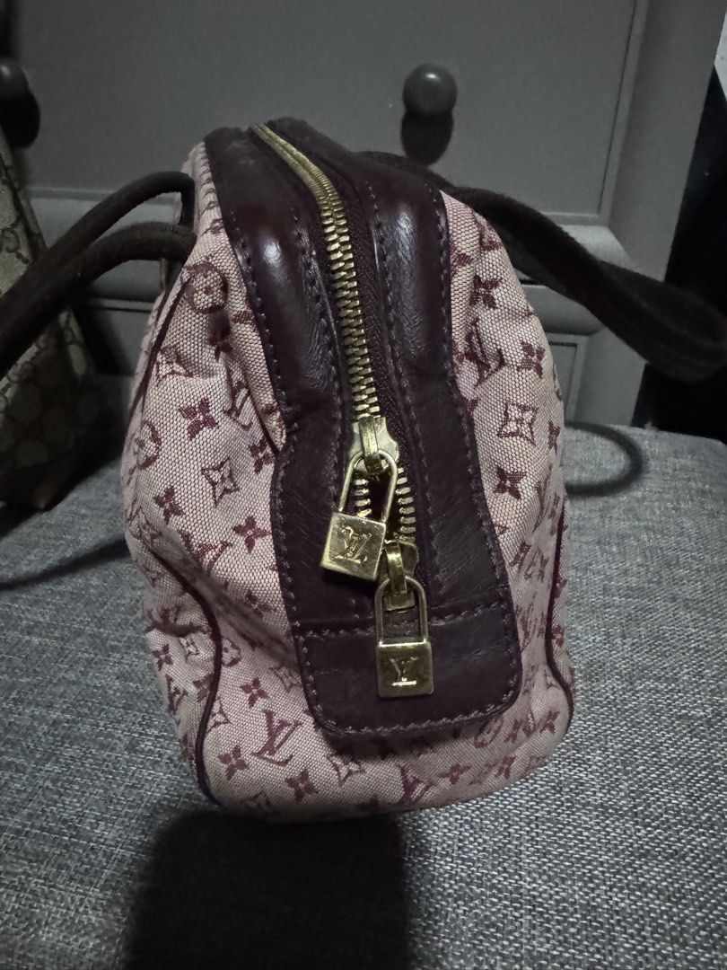 Louis Vuitton Monogram Mini HL Speedy Bag (Category: Luxury Bags & Wallets) located in Manila. Submitted by raila.bags (Listing ID 1461463652, Image 3). Description: - Authentic Louis Vuitton Monogram Mini HL Speedy Bag - Color: Pink canvas with burgundy leather trim and handles - Closure: Zipper with two lock charms - Hardware: Gold tone - Exterior: Bottom has protective studs.