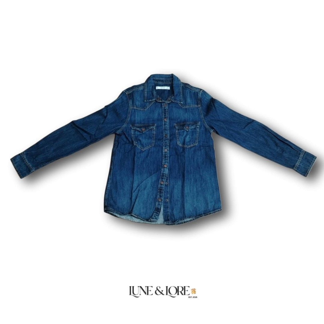 Mango Medium Wash Long Sleeve Denim Button-Down Shirt (Category: Longsleeves) located in Cavite. Submitted by lune.and.lore (Listing ID 1461332745, Image 1). Description: 𓏲𝄢 ┆ Mango Medium Wash Long Sleeve Denim Button-Down Shirt ♡ item code : NIN - 124 🀢 condition : brand new, no flaws, need wash 𖤝 size : xs - s (xs on tag) 𖤝 original price : ₱2,490 – ₱3,490 𖤝 price : sol ₱250 (au) 𓋜 MOD : J&T 𓋜 MOP : GCash ⚚ check highlights for terms a