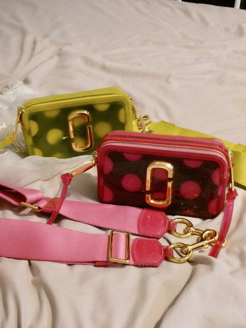 Marc Jacobs Snapshot Camera Bag - Polka Dot (Category: Luxury Bags & Wallets) located in Quezon City. Submitted by shopwithfrance (Listing ID 1461548874, Image 1). Description: Authentic Marc Jacobs snapshot bag - Bag 1: Lime green with yellow polka dots. - Bag 2: Pink with darker pink polka dots. - Both bags feature gold hardware. - Adjustable crossbody straps included. - Ideal for everyday wear or evening events. - Fun statement pieces!.