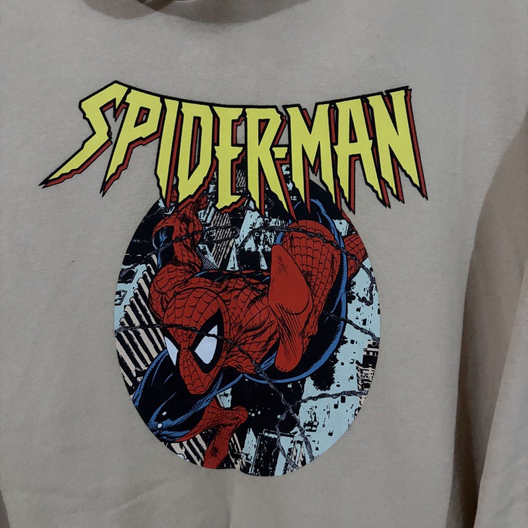 Marvel Spiderman Beige Hoodie (Category: Hoodies) located in Apalit. Submitted by zjiules (Listing ID 1461552524, Image 3). Description: Dimes: 25x26.5 L Color rate: 10/10 No issue.