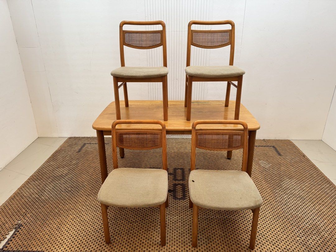 Matsuda 4 seater dining set (Category: Tables & Sets) located in Quezon City. Submitted by matetdevis13 (Listing ID 1461507934, Image 1). Description: MATSUDA Wooden 4-Seater Dining Set with Mesh Backrest Price: 11,500 Table: L55 x W31.5 x H27.5 Chair: L18 x W17 x H30.5/16 In good condition Code MJS68-RP5.