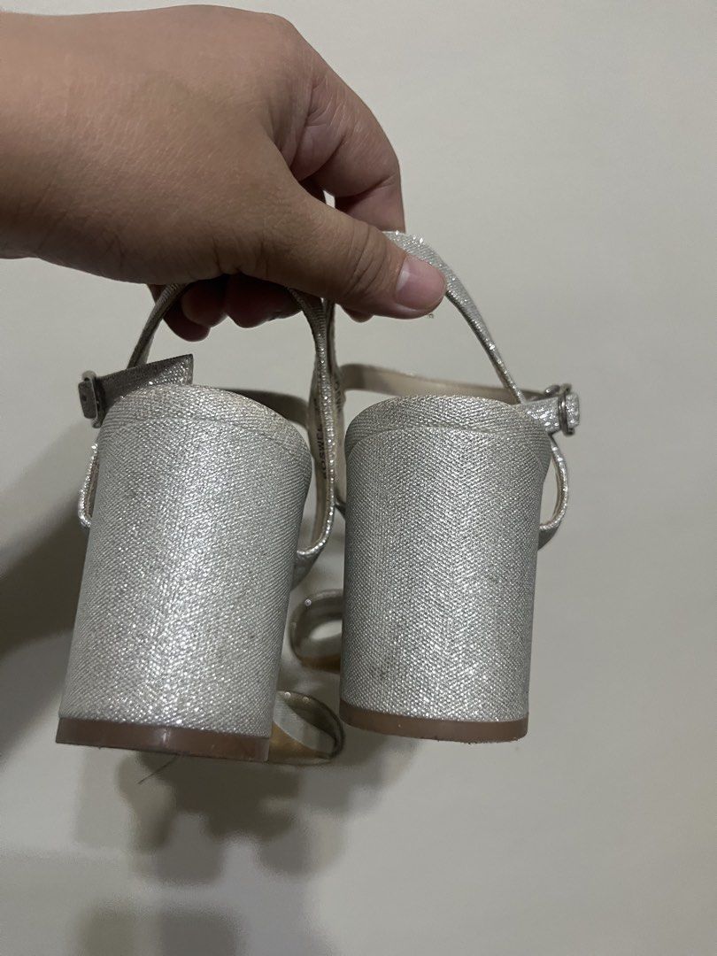 Matthews Silver Glitter Block Heels with Rhinestones (Category: Heels) located in Manila. Submitted by brightshark-0d45dd (Listing ID 1461494898, Image 3). Description: Pre-loved Matthews silver heels, worn once only during my wedding. 🤍 ✨ Size 36 ✨ Silver glitter finish ✨ Sparkly/rhinestone details ✨ Ankle strap ✨ Block heels ✨ Perfect for wedding, debut, parties & other formal occasions Condition: Worn once only. Still in good condition. May v