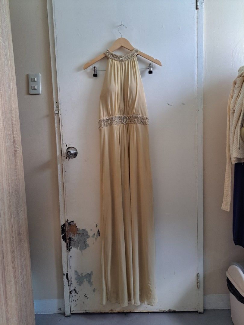 Mav Studio Beige Chiffon Formal Gown (Category: Evening dresses & gowns) located in Muntinlupa City. Submitted by shopbyjaye0507 (Listing ID 1461342322, Image 1). Description: Mav Studio Beige Chiffon Formal Gown Size XL Good Condition Color Rate: 10/10 No issues/flaws Dimensions: W 17 in L 56 in MOP: Maribank MOD: Lalamove or J&T SF should be handled by the buyer Location: Muntinlupa.
