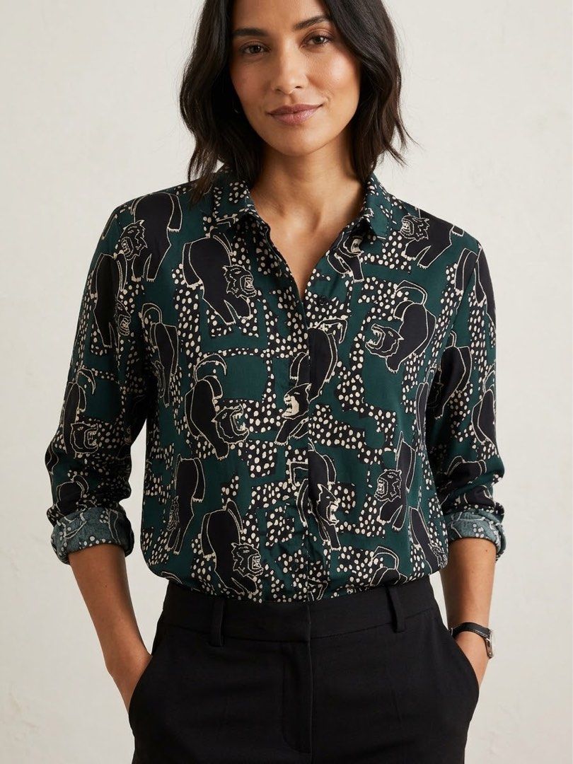 MONKL Polo Women (Category: Blouses) located in Mandaluyong City. Submitted by chic.picks (Listing ID 1461403750, Image 1). Description: - Actual Photo is 2nd Photo - Cool green button-up shirt - Unique black and white animal print - Long sleeves (can be rolled up) - Relaxed fit - Measurements: Width 24 inches, Height 23-26 inches - Versatile for casual or work wear or office blouse #Monkl #Zara #F21 #Uniqlo #H&M #PullandBear .