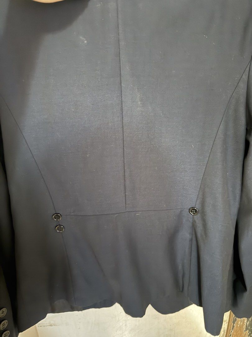Navy Blue Blazer (Category: Coats, Jackets and Outerwear) located in Quezon City. Submitted by sunnyseven7 (Listing ID 1461362902, Image 3). Description: XL on tag But fits S-L best Missing button at the back.