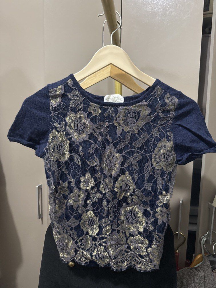 Navy Blue Laced Knitted Top (Category: Shirts) located in Mexico. Submitted by studioleraph (Listing ID 1461461994, Image 1). Description: 🛍️ Perfect for your personal wardrobe or reseller business 🫶 👗 The actual item being sold is the original garment shown in the product photos. Small differences in fit, drape, color, texture, or details may occur. 💌 Condition: • Preloved; Please wash the items before wearing. • Please manage expectations a