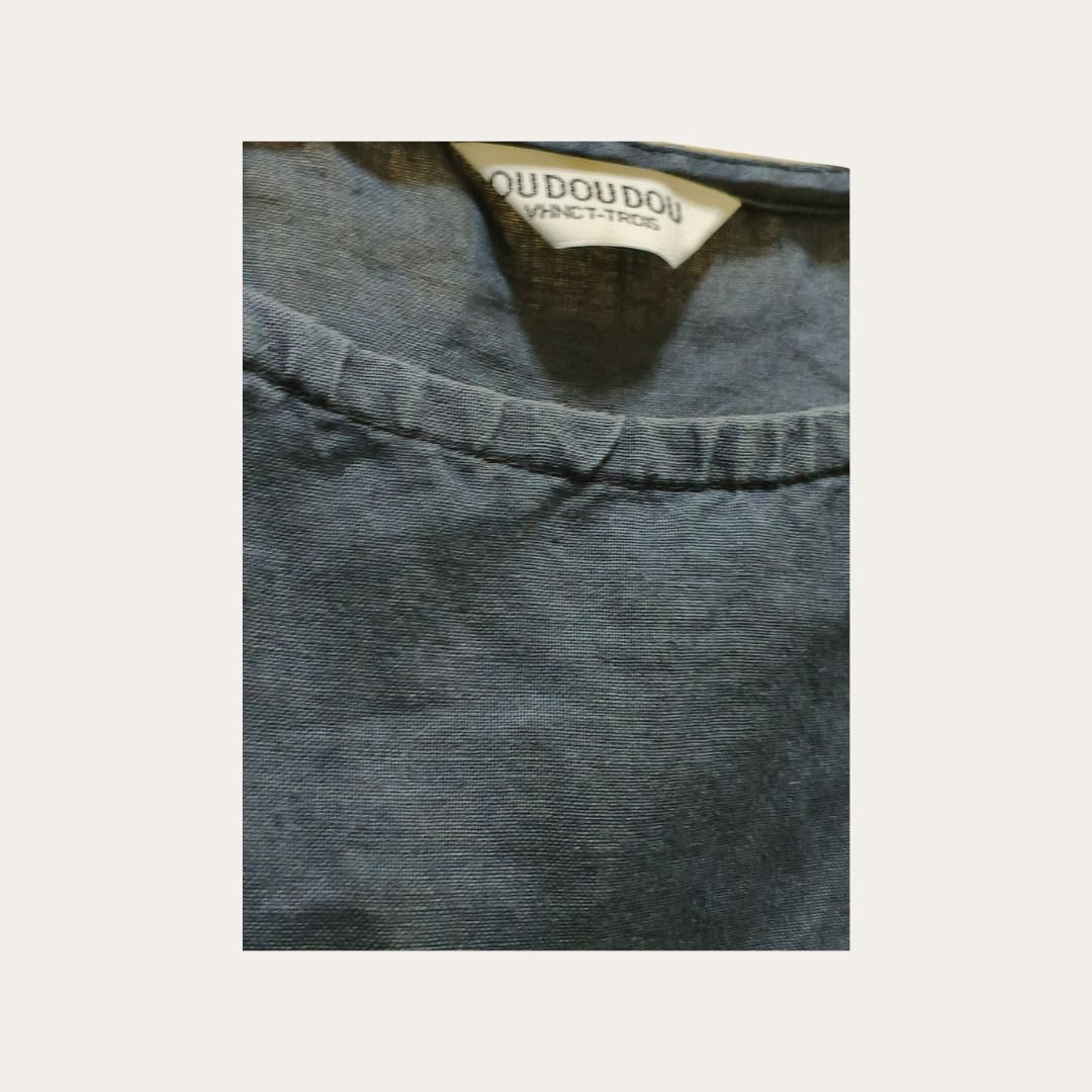 Navy Cinched Tunic Top (Category: Rompers) located in Manila. Submitted by yayea (Listing ID 1461329498, Image 2). Description: Can be worn as a long top or styled as a mini dress depending on fit.