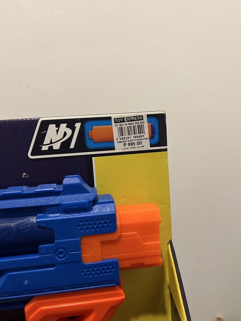 Nerf N-Strike Double Impact Blaster Toy Gun (Category: Action & Battle Toys) located in Taguig. Submitted by yujijaegerrrs (Listing ID 1461519898, Image 2). Description: PRICE IS NEGOTIABLE ✨ purpose of selling : for catfood I played this only once. - Pump action blasting toy gun - Comes in original packaging - Includes 12 darts .