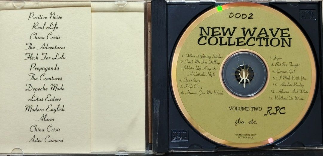 New Wave Collection Volume II CD (Category: CDs & DVDs) located in Manila. Submitted by ruelcabrer77078 (Listing ID 1461518691, Image 2). Description: - Compilation CD featuring New Wave hits - Includes tracks from Depeche Mode, Propaganda, China Crisis, and more - Disc is a 'Promotional Copy Not For Sale' - Case shows some signs of wear - Ideal for fans of 80s music.