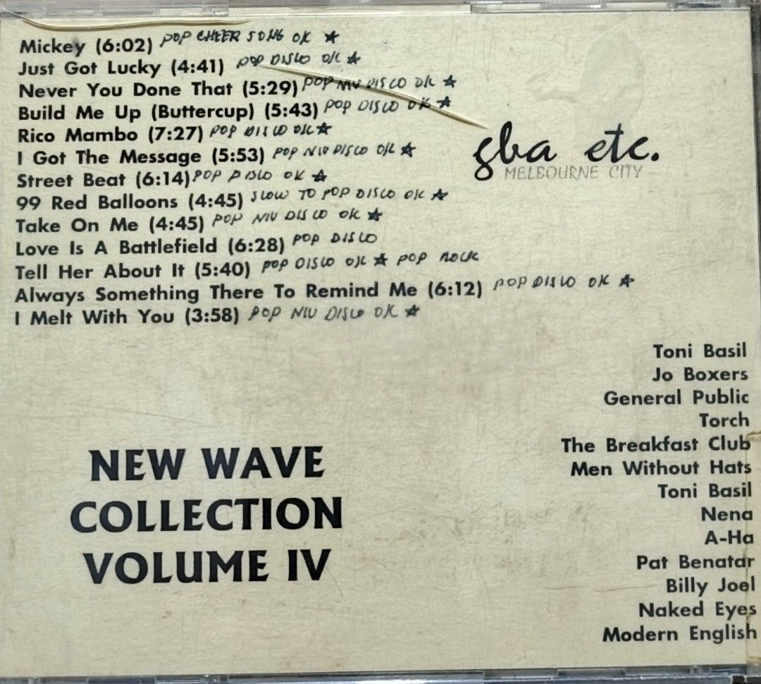 New Wave Collection Volume IV CD (Category: CDs & DVDs) located in Manila. Submitted by ruelcabrer77078 (Listing ID 1461525825, Image 3). Description: - Compilation CD featuring classic New Wave hits - Includes tracks by Toni Basil, The Breakfast Club, A-ha, Billy Joel, and more - CD case has some scratches - Perfect for 80s music enthusiasts - Promotional copy (not for sale).