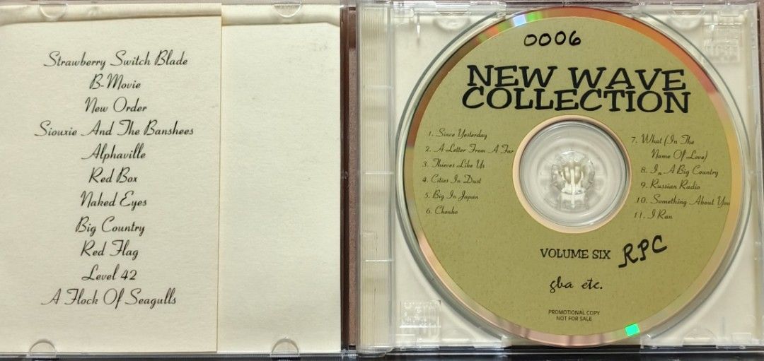 New Wave Collection Volume VI CD Compilation (Category: CDs & DVDs) located in Manila. Submitted by ruelcabrer77078 (Listing ID 1461546374, Image 2). Description: - Compilation CD featuring classic New Wave hits. - Includes tracks from Strawberry Switch Blade, B-Movie, New Order, Siouxie And The Banshees, and more. - Some songs are marked as 'Pop NW Disco'. - This is a promotional copy, strictly not for sale. - A must-have for any New Wave music 