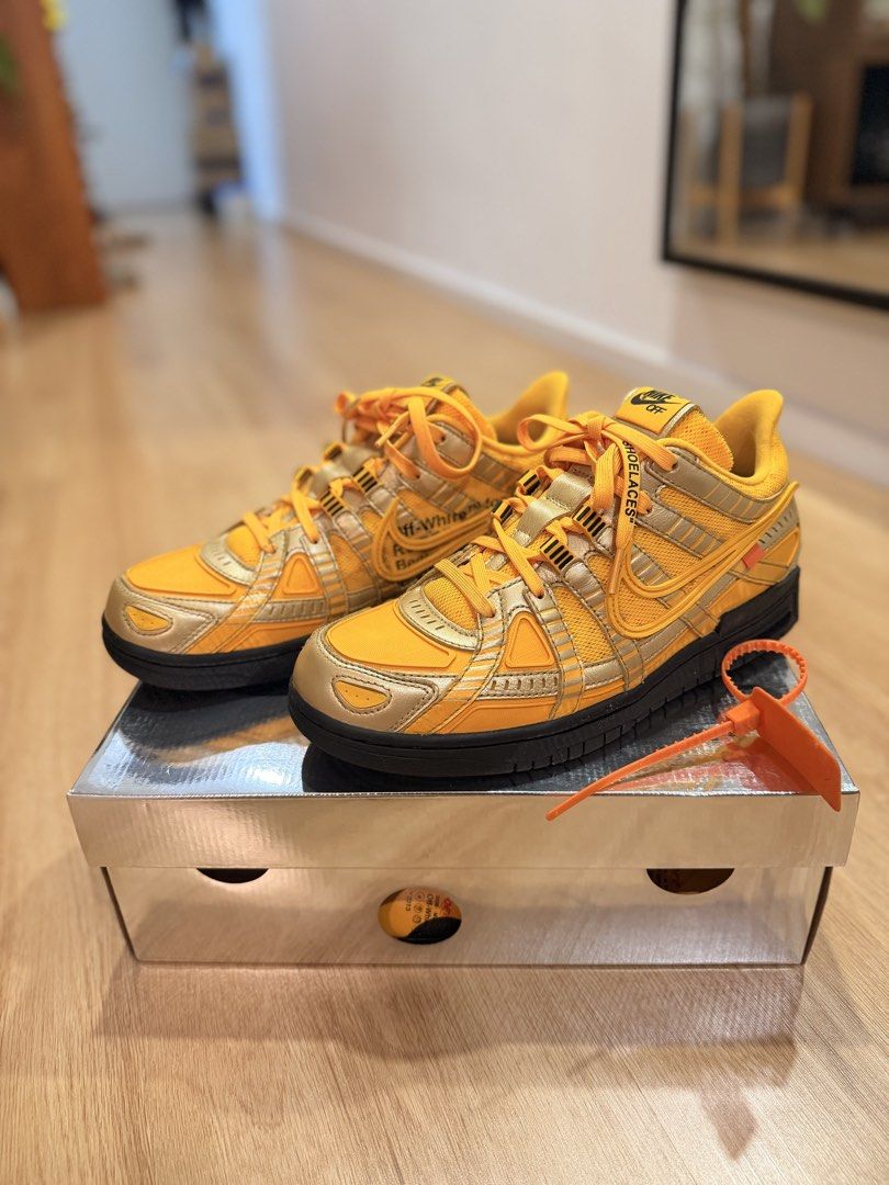 Nike / Off-White - Rubber Dunk （分類：波鞋）位於 Hong Kong。 由 keskc 提交（商品編號 1461437539，圖片 1）。簡介： 1. Nike Off White Air Rubber Dunk (university gold) - US9, VNDS (like new) $800 。