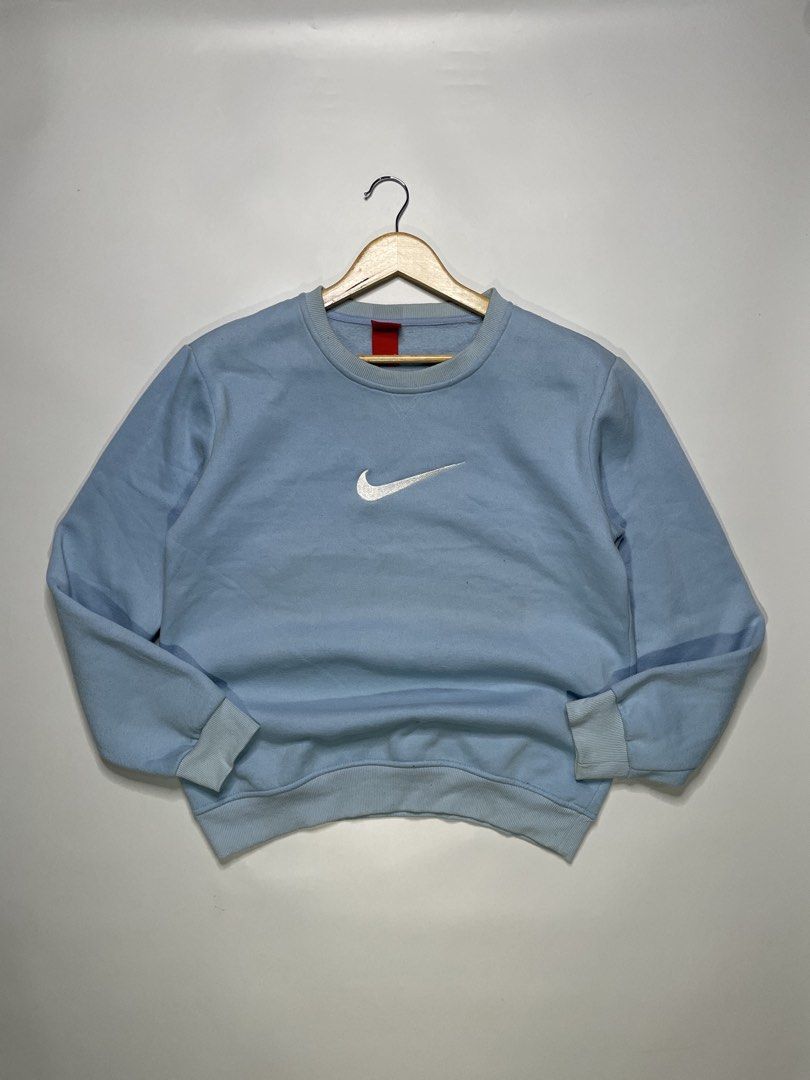 Nike Baby Blue Midswoosh Sweater (Category: Activewear) located in Dasmarinas. Submitted by just_find_castleton (Listing ID 1461393349, Image 1). Description: Nike Baby Blue Midswoosh Sweater Size: XL Dimension: Width - 21.5 Length - 26 Condition - 9/10 -Check pics -1-2 days reservation only -Flakers/Bogus will be posted -Add sf -This is thrift item please manage your expectations.