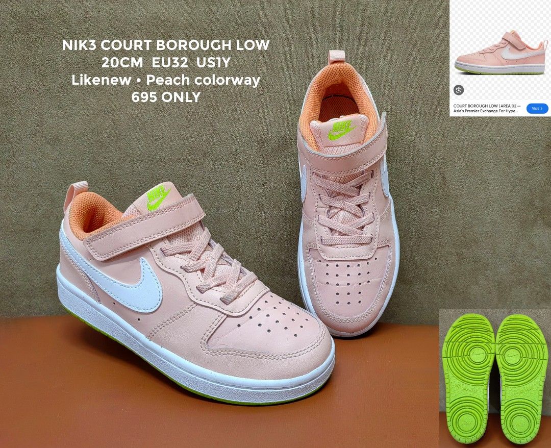 NIKE COURT BOROUGH LOW (Category: Babies & Kids Fashion) located in Cebu City. Submitted by shopwithshee (Listing ID 1461362283, Image 1). Description: Hi🖐 Welcome to my shop! All items are guaranteed 💯 orig. All Br@nded preloved items with ff conditions; Likenew ( LN), Excellent Used condition ( EUC), Very good condition (VGUC) Kindly refer Details in the pic. Dont hesitate to dm for more pics and angle you want to see. I will be happy to resp