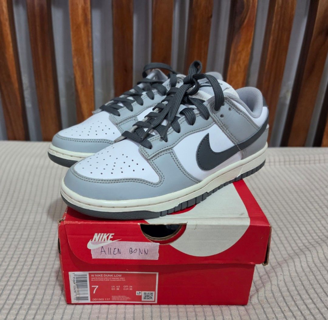 Nike Dunk Low "Light Smoke Grey" (7W) (Category: Sneakers) located in Marikina City. Submitted by seb.seb (Listing ID 1460894569, Image 1). Description: Nike Dunk Low "Light Smoke Grey" US Size 7 Women's 100% Original/Authentic money back 10x if fake SRP: 5095.00 ❌️❌️❌️ Location: Barangka, Marikina City or BGC.