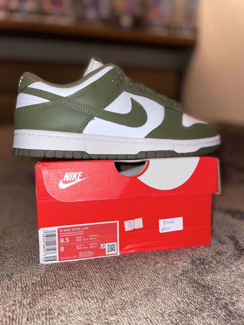 Nike Dunk Low White Medium Olive US 9.5W Brand New Authentic (Category: Sneakers) located in Mandaluyong City. Submitted by toycartmnl (Listing ID 1461488179, Image 3). Description: 🔥 BRAND NEW & 100% AUTHENTIC 🔥 📦 Comes with original Nike box 📸 Actual photos of the pair DETAILS * Brand: Nike * Model: Dunk Low * Colorway: White / Medium Olive * Size: US 9.5 Women’s * Condition: Brand New * Price: ₱5,450 💰 Open to reasonable offers on select 